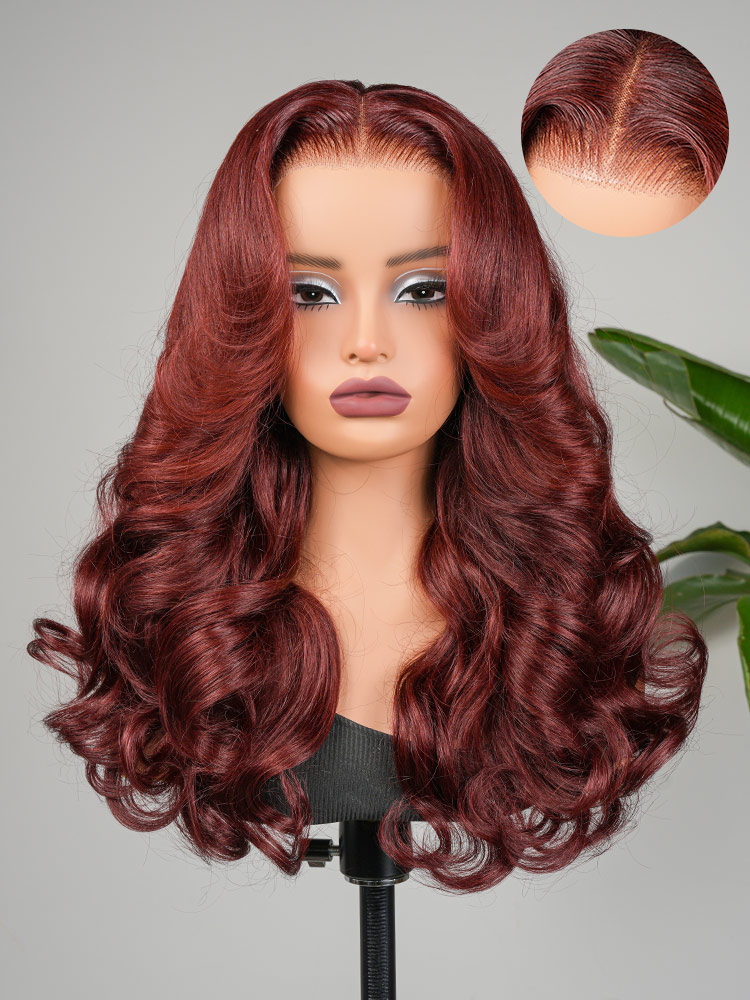 Cherry Cola Red Layered Cut Customized Wave Human Hair Pre-Everything Wig