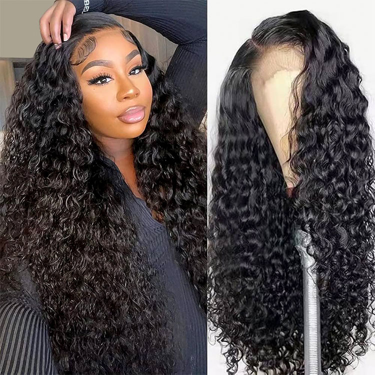 Water Wave Natural Black Wig Human Hair Glueless 5x5 Lace Wigs