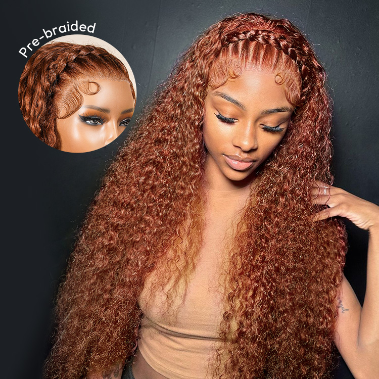 Burnt Orange Stylist Wig Deep Wave 13x4 Lace Frontal Pre-plucked