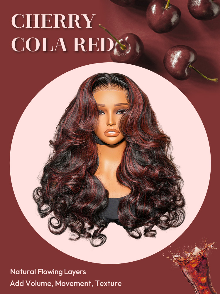 Cherry Cola Red Highlight Layered Cut Customized Wave Human Hair Pre-Everything Wig