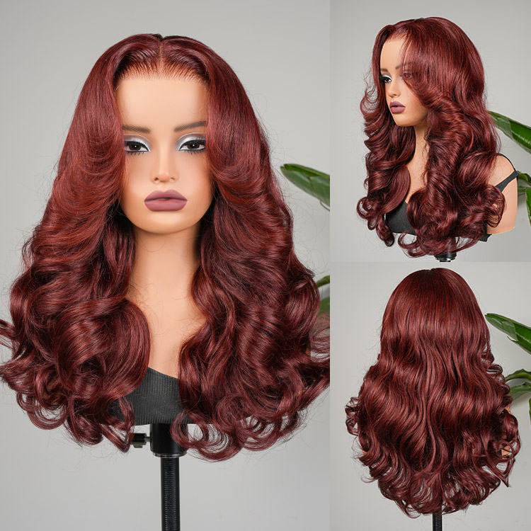 Cherry Cola Red Layered Cut Customized Wave Human Hair Pre-Everything Wig