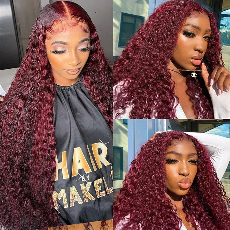 Burgundy deep wave wig