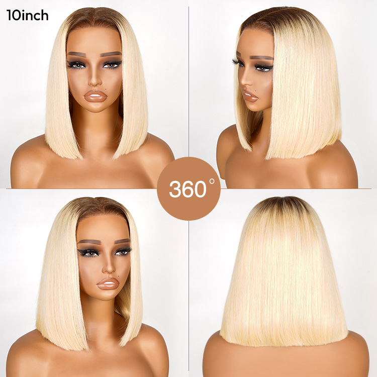 Blonde Bob Wig With Brown Roots