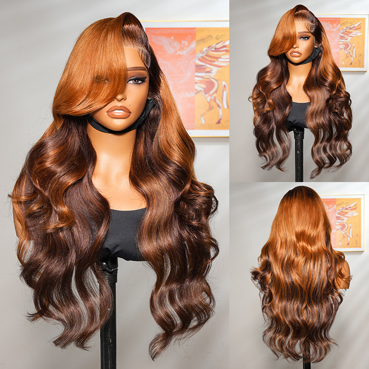 Ombre Ginger Brown Wigs Loose Body Wave Wigs 13x4 Lace Front Human Hair Wigs 