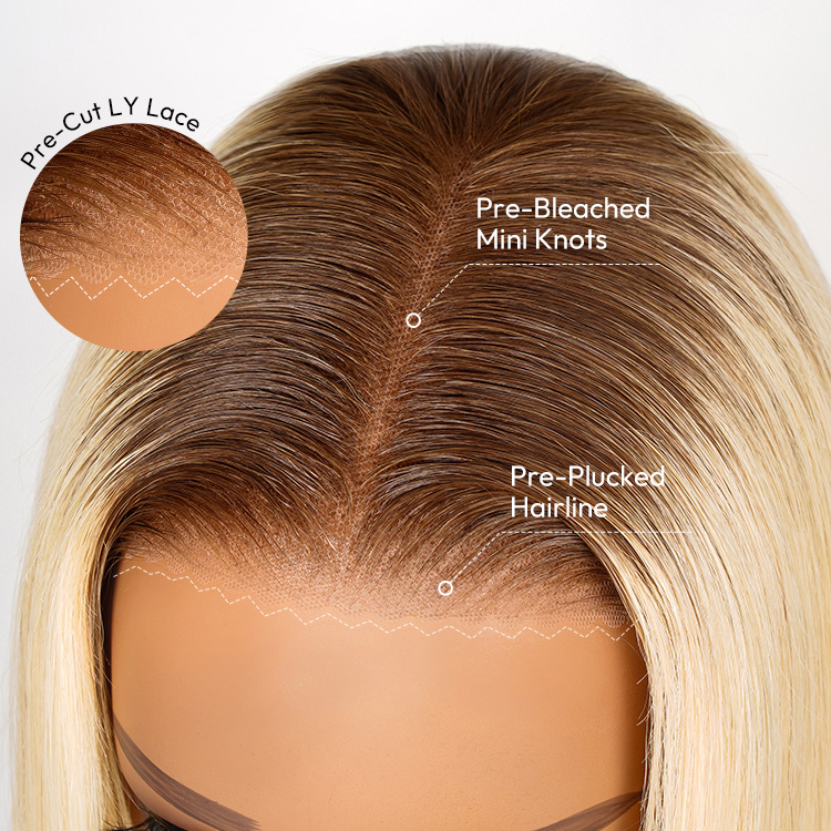 Blonde Bob Wig With Brown Roots