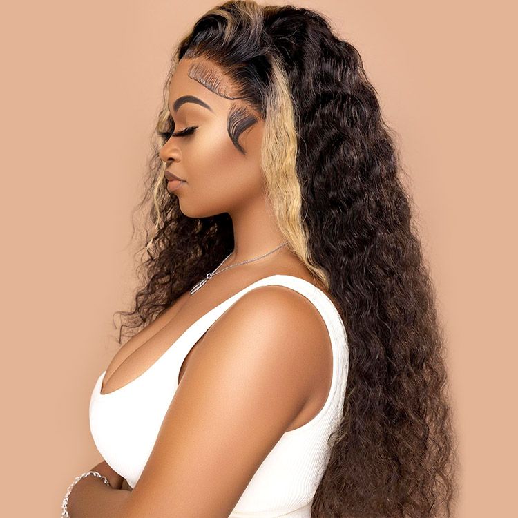 Deep Wave Skunk Stripe Lace Wig