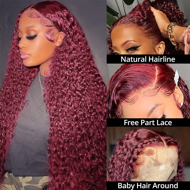 burgundy curly lace front wigs