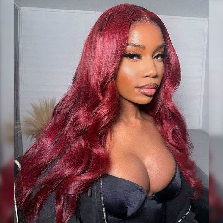 99J Body Wave Cheap Lace Front Wigs Affordable Burgundy Colored Human Hair Wigs For Black Women