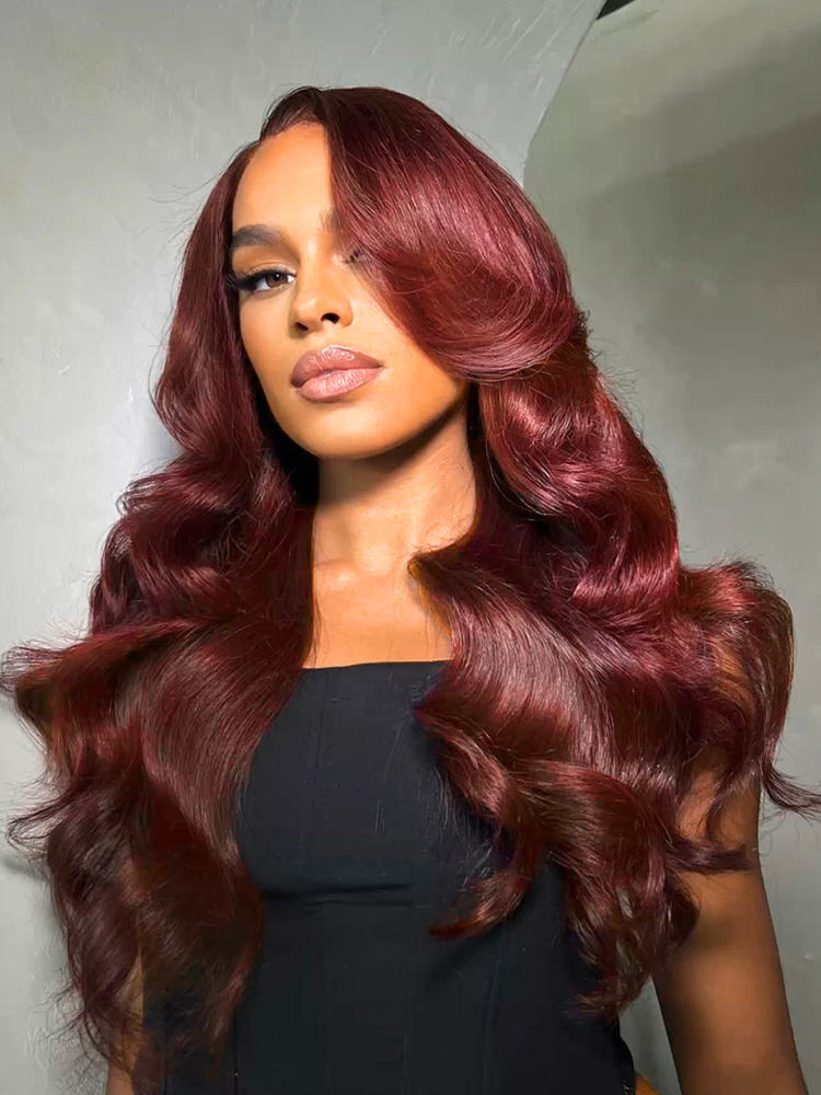 Cherry Cola Red Glueless Wig Straight and Body Wave Human Hair Ready to Go