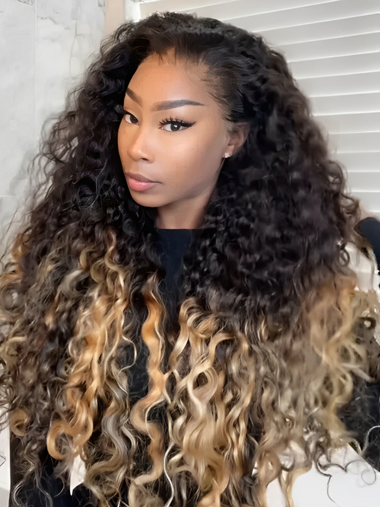 Luxury Ombre Honey Blonde Human Hair Wigs - Glueless Natural Wave Transparent Lace Front Wig