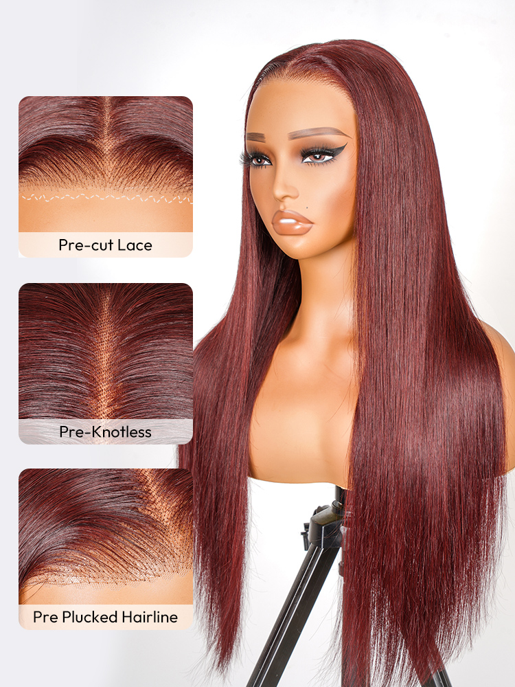 Cherry Cola Red Glueless Wig Straight and Body Wave Human Hair Ready to Go