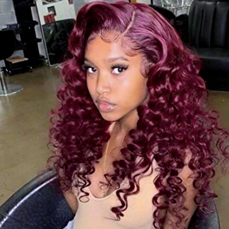 Burgundy Curly Lace Front Wig