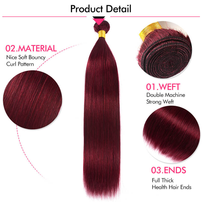 99J Wine Red Virgin Straight Hair