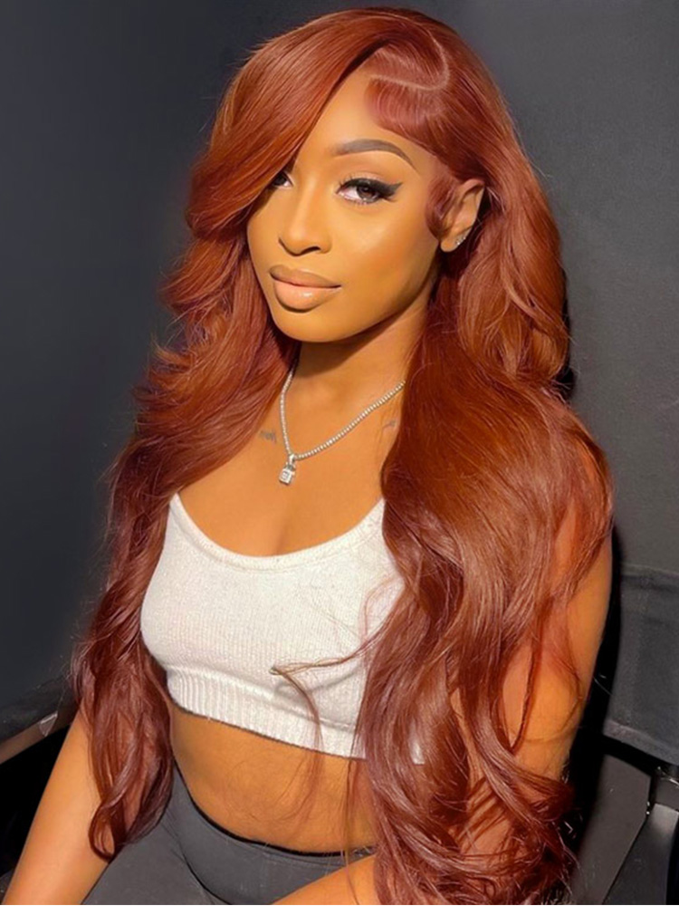 Alanis - Burnt Orange Body Wave Wig Colored Human Hair Glueless Lace Wigs