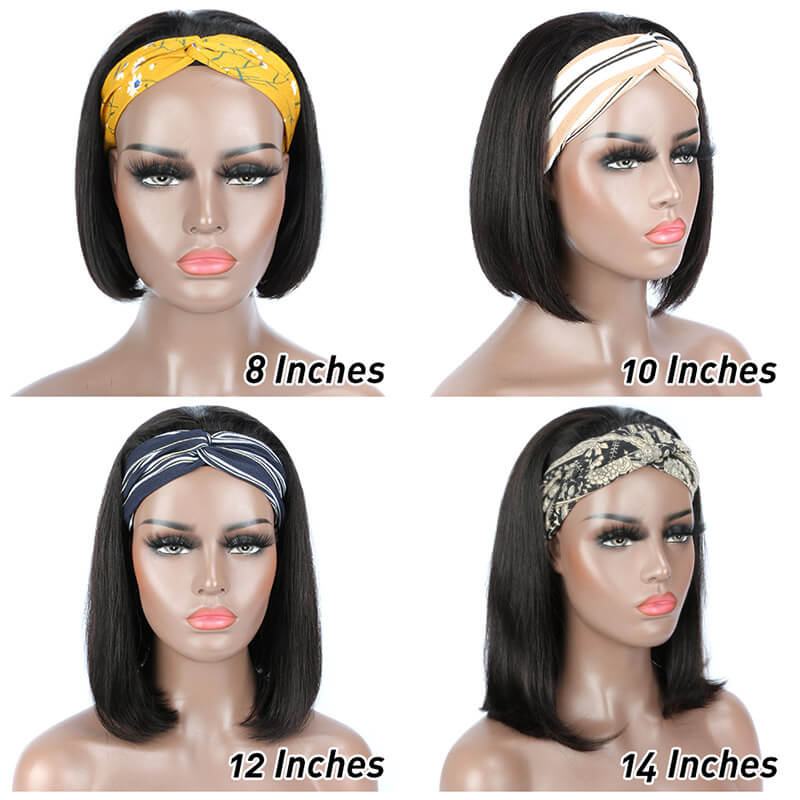 Straight Human Hair Headband Bob Wigs