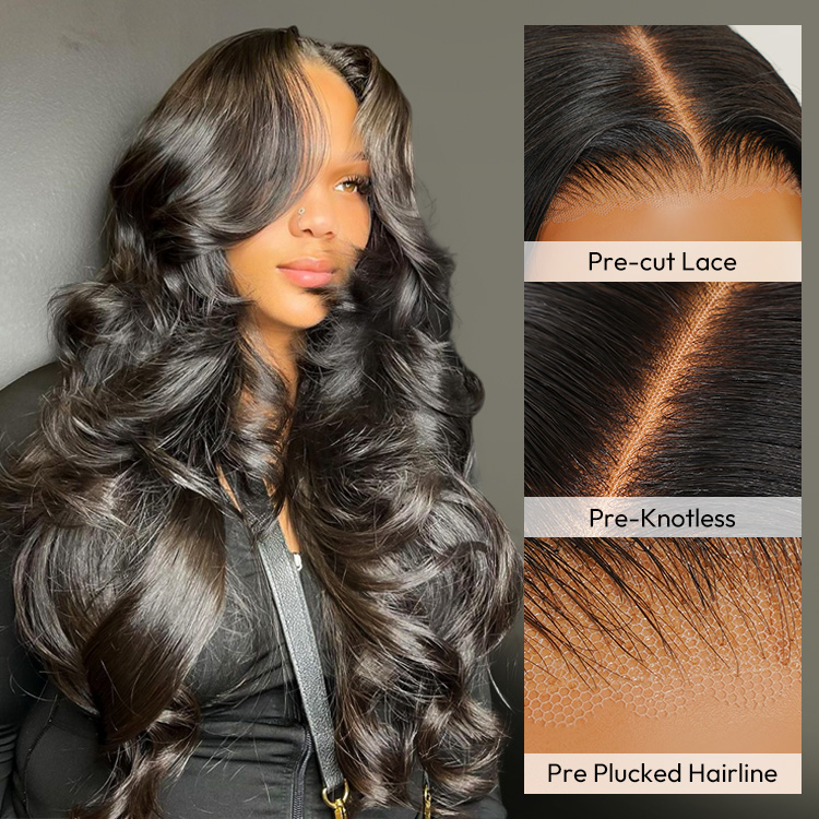 Glueless Layered Cut Ocean Wave with Curtain Bangs Ready to Go Wig