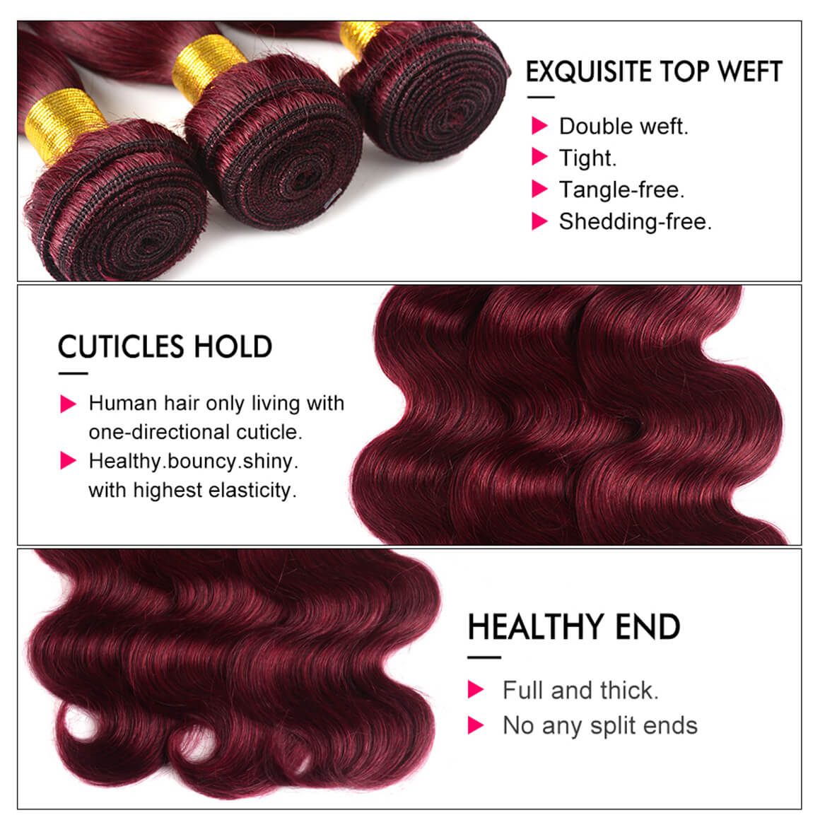 Ombre Hair Color 1B/Burgundy Brazilian Human Hair