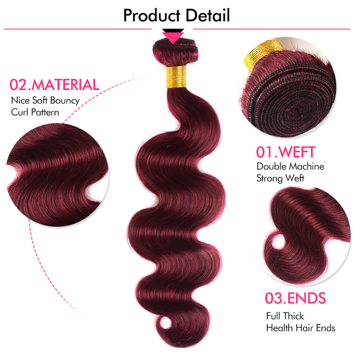 Burgundy Color Body Wave